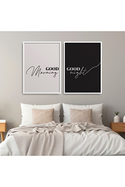 HOMEPACK İkili Set Çerçeveli Good Morning-Good Night Poster Tablo İkili20