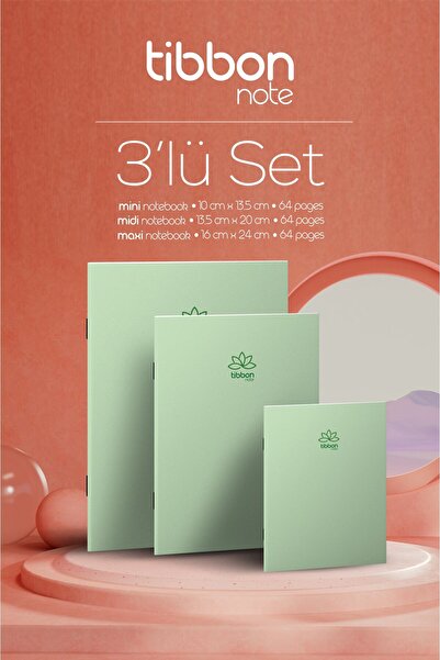 Tibbon Note Defter Dikişli 3'lü Set Yeşil 37