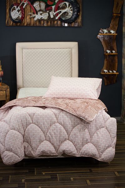 Tandoğan Mobilya Double Sided Velvet Quilt Set, Single Velvet Sleeping Set, Powder with Pillow Gift(155x215)