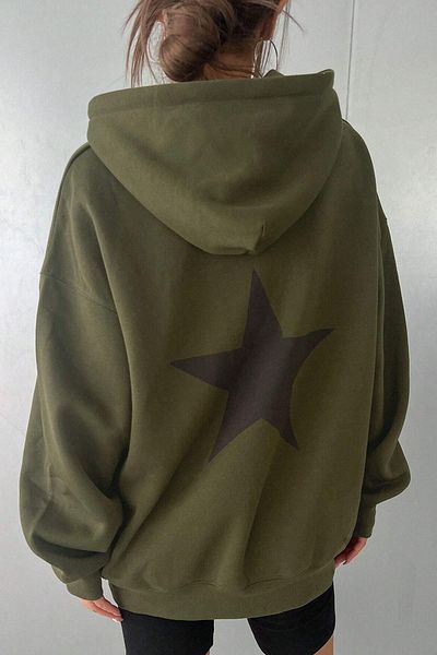 Harmandar Three Thread Courageous Printed Women's Grass Kangaroo Pocket Hooded Sweatshirt Hoodie