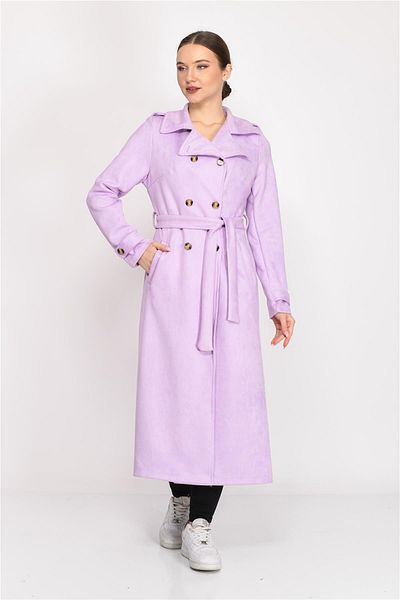 Nuseel Double Breasted Collar Faux Suede Trench Coat Lilac