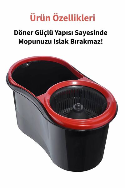 grimorlife Turbo Star Black Microfiber Döner Başlıklı Temizlik Seti Büyük Boy Mop 13 Lt.+yedek Mop Hediyeli