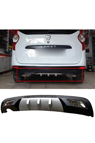 MKG Otomotiv Dacia Dokker Uyumlu Difüzör Difizör Gri + Kare Egzoz Görünüm C Tip