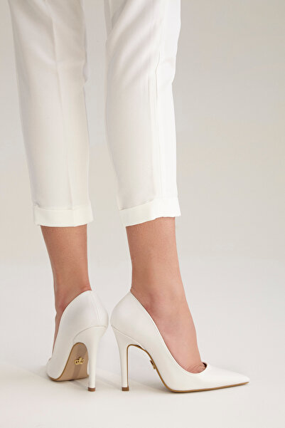 AYAKKABI PRENSİ 153 White Matte 10 cm Women's Stiletto, Platform Heels
