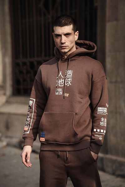 HYPERS Hand Made Printed Cocoa Oversize Hooded Sweatshirt