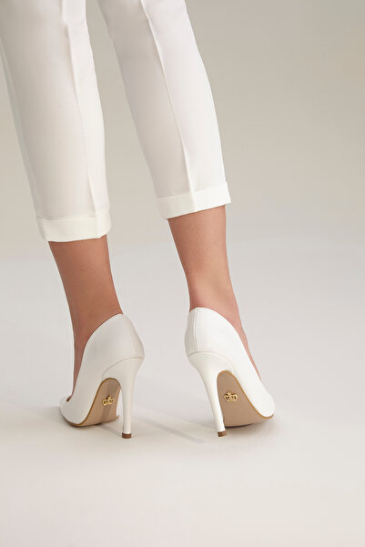 AYAKKABI PRENSİ 153 Бели матови 10 см дамски обувки с висок ток и платформа