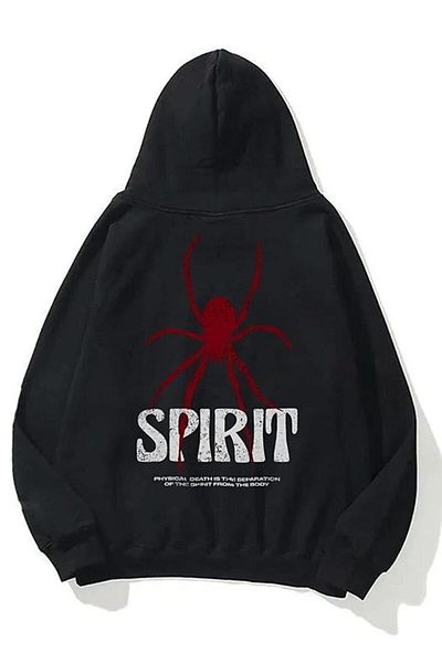DEEPSENCE Black Unisex Hooded Sweatshirt Spirit Back Printed Cotton Fabric