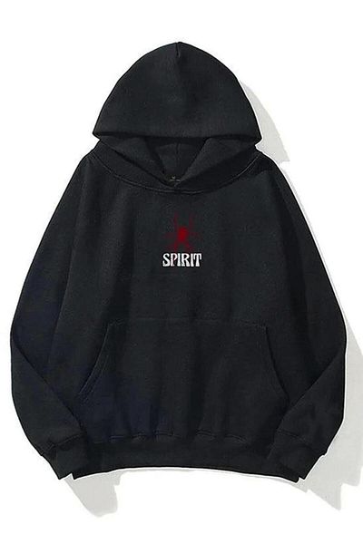 DEEPSENCE Black Unisex Hooded Sweatshirt Spirit Back Printed Cotton Fabric