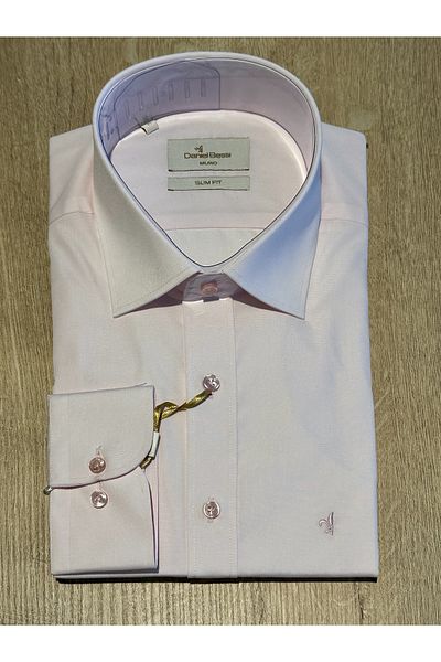 Daniel Bessi Μακρυμάνικο Slim Fit Basic Βαμβακερό ανοιχτό ροζ κλασικό ανδρικό πουκάμισο