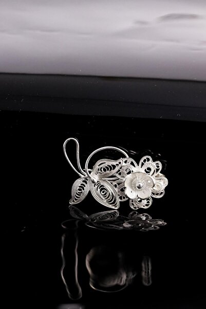 Sahra Gümüş Çiçek Model El Işi Telkari Gümüş Broş & Yaka İğnesi