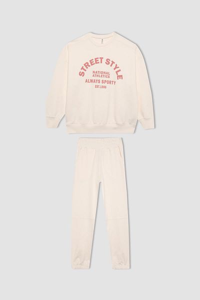 DeFacto 2-Piece Set for Girl - Crew Neck Printed Sweatshirt and Sweatpants C0507A824Sp
