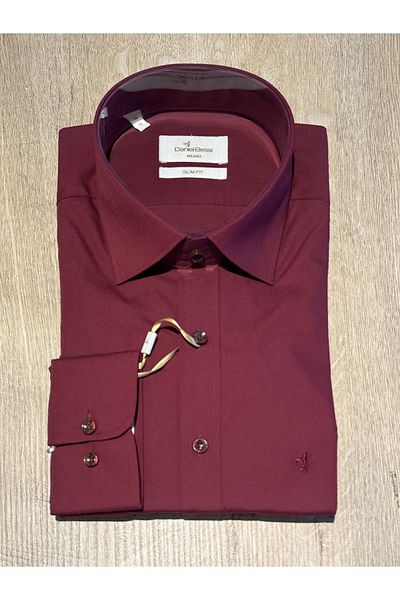 Daniel Bessi Μακρυμάνικο Slim Fit Basic Βαμβακερό Claret Red Classic Ανδρικό πουκάμισο