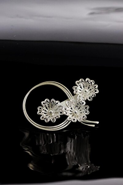 Sahra Gümüş Menekşe Model El Işi Telkari Gümüş Broş & Yaka İğnesi