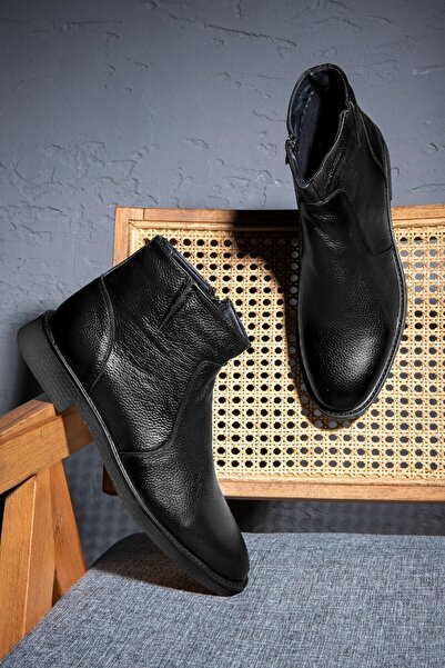 Ducavelli Bristol Hakiki Deri Kaydırmaz Taban Fermuarlı Chelsea Günlük Bot Siyah