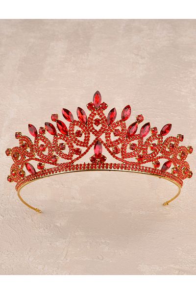 Hayalperest boncuk Crystal Jewelled Bridal Queen Crown Shiny Princess Crown Bridal Wedding Crown Authentic Crown Gold Red