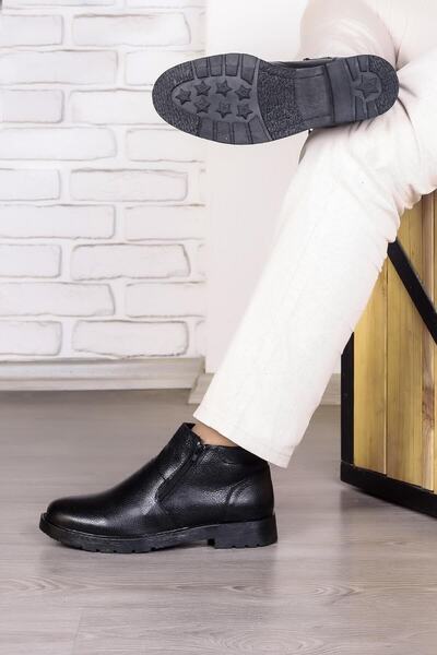 Ducavelli Chelsea Genuine Leather Non-Slip Sole Zippered Daily Boots Black