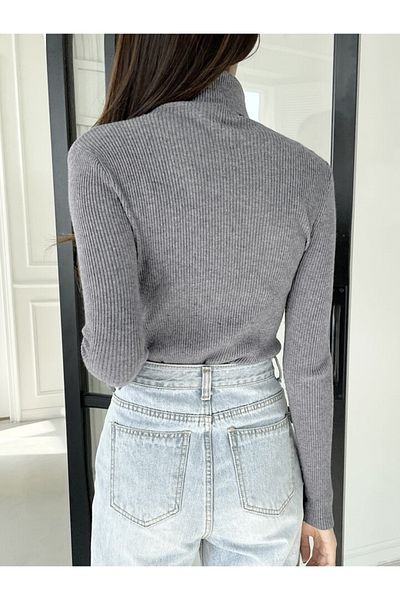 Buteks Unisex Gray Premium Cotton Turtleneck Camisole Ribbed Slimfit Turtleneck Sweater