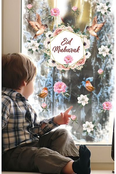 Sim Tasarım Ramadan Eid Mubarak Decorative Glass Wall Sticker Set