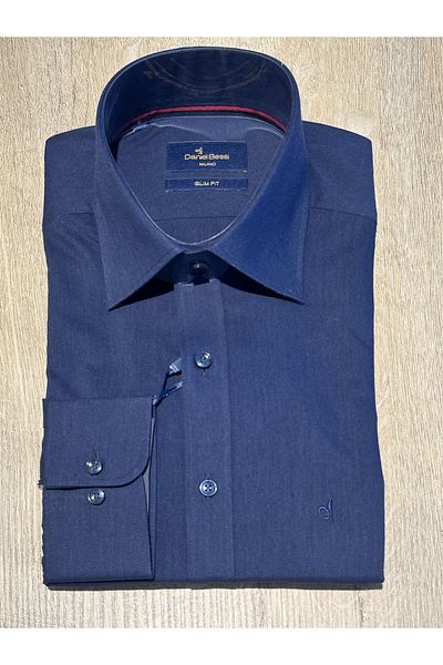 Daniel Bessi Μακρυμάνικο Slim Fit Basic Βαμβακερό Navy Blue Classic Ανδρικό πουκάμισο