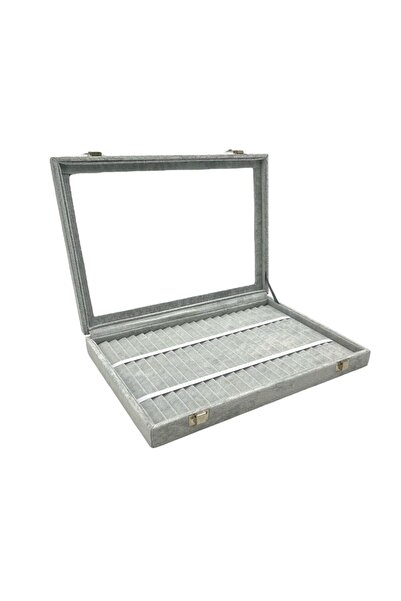 Zeyn Dekor Κουτί βραχιολιών με γυάλινο καπάκι, γκρι σουέντ οργανωτής