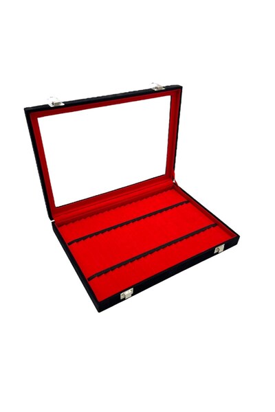 Zeyn Dekor Κουτί βραχιολιών με γυάλινο καπάκι, μαύρο/κόκκινο σουέντ, κομψός ο...