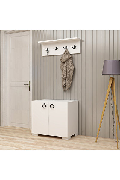 AYSİMO Alvın Beyaz Mdf Vestiyer Portmanto