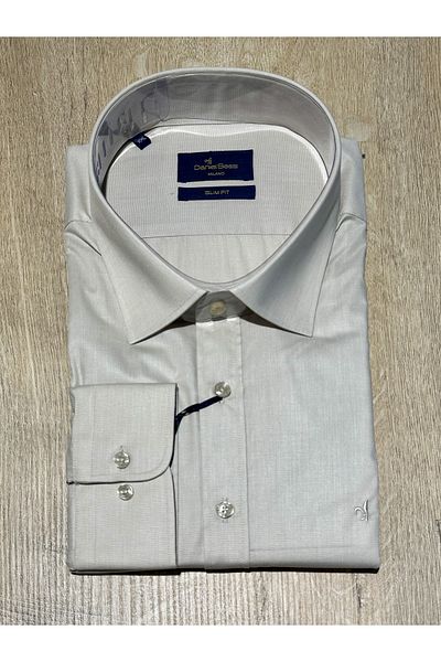 Daniel Bessi Μακρυμάνικο Slim Fit Basic Βαμβακερό Μπεζ Κλασικό Ανδρικό Πουκάμισο