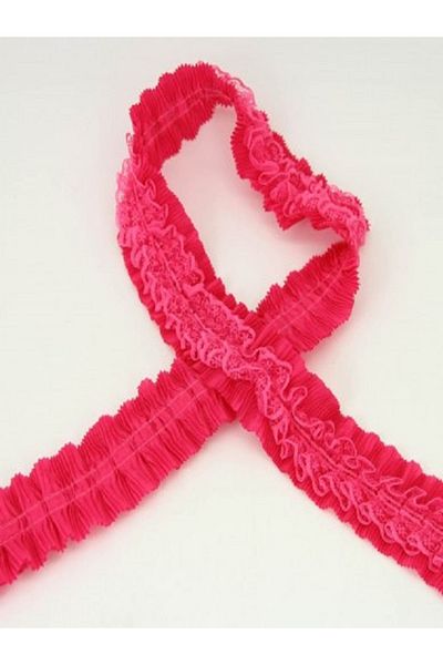 Kazanabil DECORATION MATERIAL FRILLED PLEATED LACE STRIP RIBBON FUCHIA 1MT