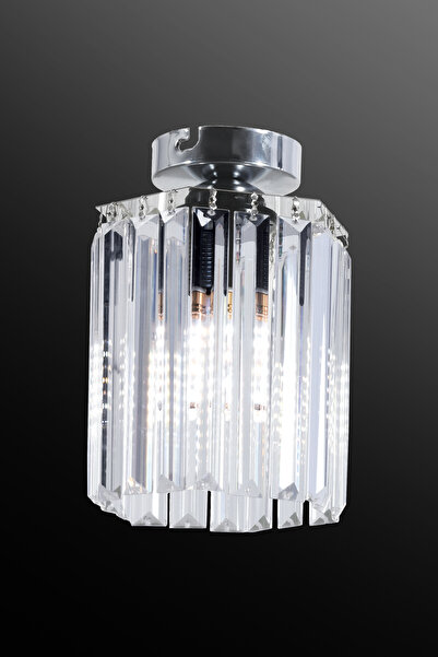 M Mediyamu Aydınlatma Altıgen Kristal Taşlı Sarkıt Gümüş 14cm Salon Mutfak Hol Antre Oda Avizesi