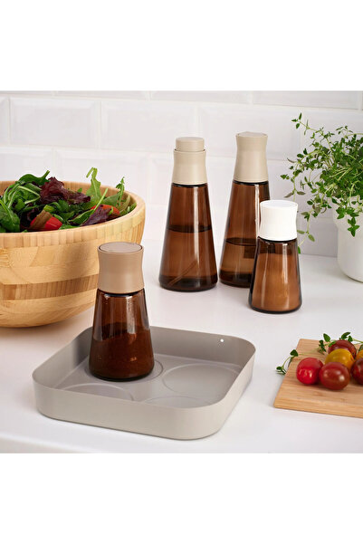 IKEA Gri-bej 17x17 Cm Tepsi, 2 Adet 19 Cm Yağdanlık, 2 Adet 12 Cm Tuzluk-bibe...