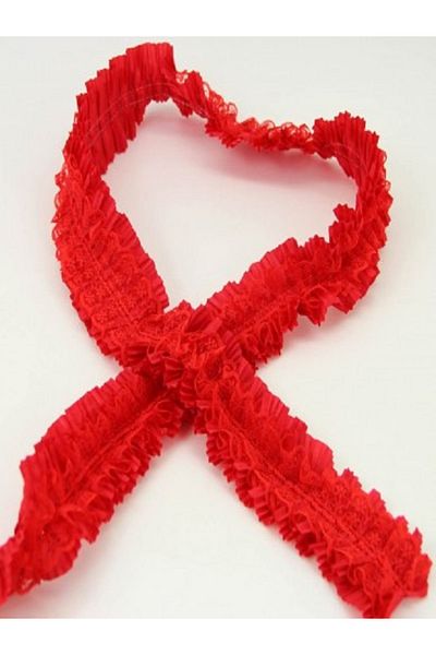 Kazanabil DECORATION MATERIAL RUFFLE PLEATED LACE STRIP RIBBON RED 1MT