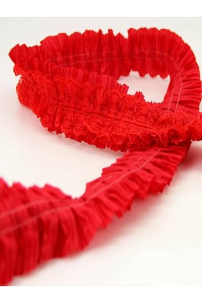 Kazanabil DECORATION MATERIAL RUFFLE PLEATED LACE STRIP RIBBON RED 1MT
