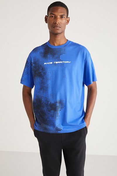 GRIMELANGE Burton Férfi Oversize Fit 100% pamut vastag texturált nyomott póló
