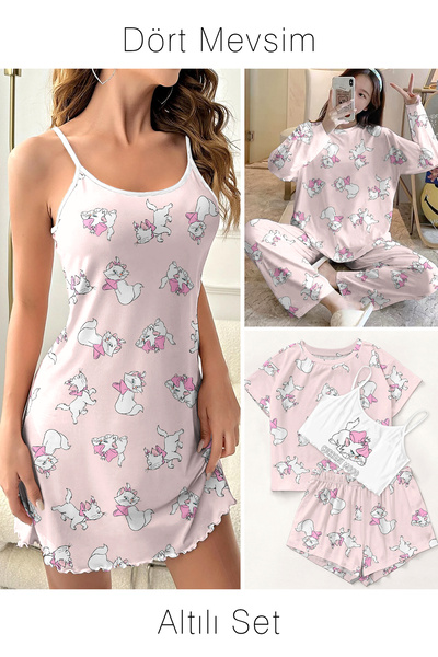 PEMBİŞ HOMEWEAR Marie Cat Supersoft Basic Single Jersey Set of Six