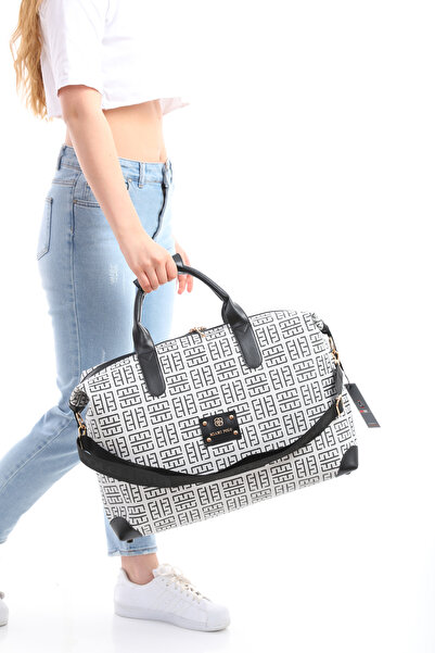 By Hakan MIAMI POLO 1203E Large Hand Luggage Suitcase Travel Holiday Bag BLACK WHITE PRINTED