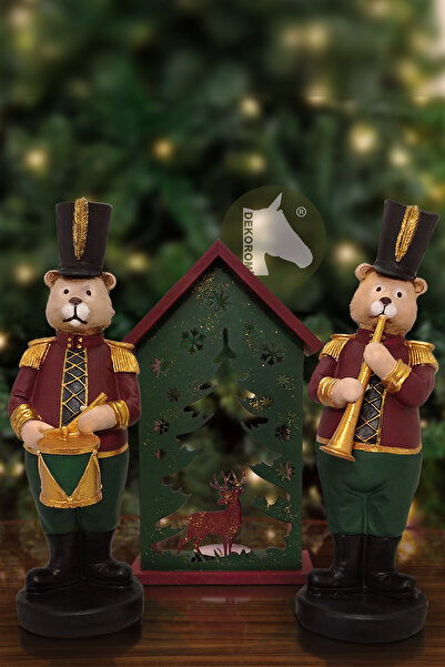 Dekoromi Yılbaşı Bandocu Ayı Biblo Seti (31x13cm) ve Mumluk 3 Adet