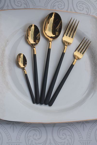 Demir Çeyiz iron dowry dmr life 12 pcs Dream Titanium GOLD BLACK 6 pcs sweet spoons 6 pcs sweet forks