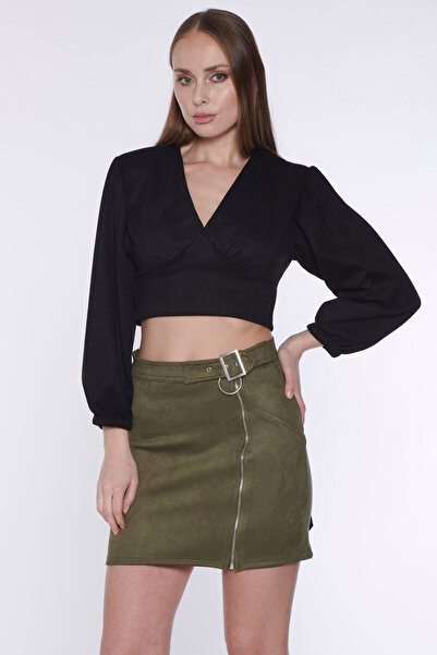 SOLİLDE Zipper Detailed Suede Skirt
