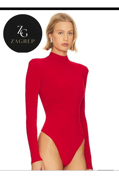 Zagrep Women's Red Half Turtleneck Silk Jersey Body Double Layer Does Not Show Underwear
