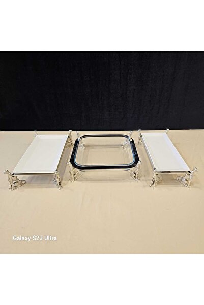 MaviDamla 3 parca çita kaplan ayaklı porselen sunumluk