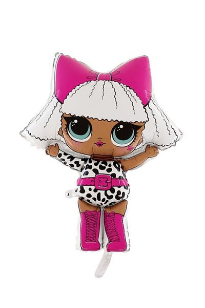 LOTUS PARTY Σετ αλυσίδας με μπαλόνι με θέμα LOL DOLL 7 ετών - Αδειοδοτημένο Lol Doll Gold Figure - Pink Fuchsia White Balloon