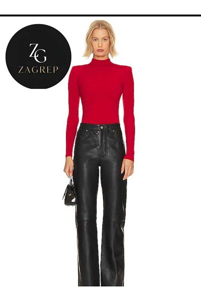 Zagrep Women's Red Half Turtleneck Silk Jersey Body Double Layer Does Not Show Underwear