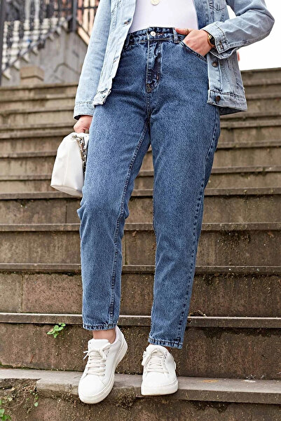 JILLY بولينا النيلي سنو بلو أمي جان ارتفاع الخصر التفاصيل صديق الجينز الأزرق