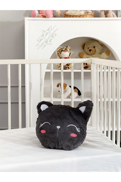 by ballı biocotton Plush Soft Cat Pillow Cute Gift - Anthracite Gray