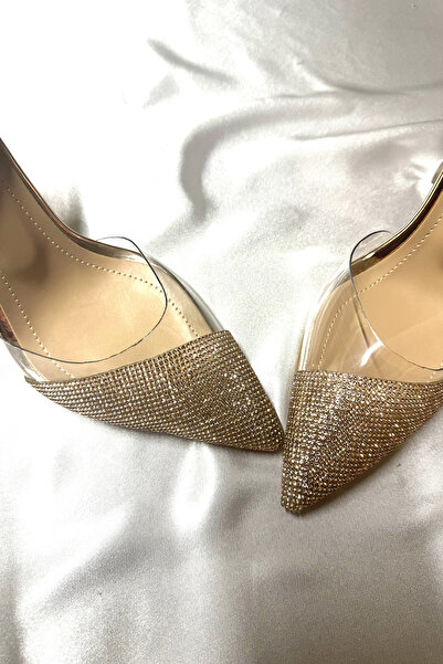 TrendyAnka Lady Şeffaf Nude Ten Roz Kristal Taşlı 8 Cm Şeffaf Kadeh Topuklu Düğün Nişan Abiye Ayakkabı