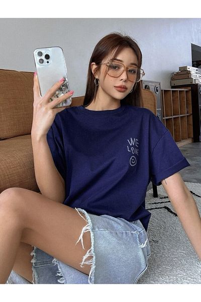 ALİKA Tricou supradimensionat What Ever Love, albastru marin pentru femei