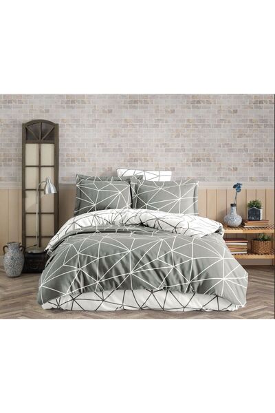 Solomungo طقم غطاء لحاف مزدوج من القطن بنسبة 100% باللون الرمادي