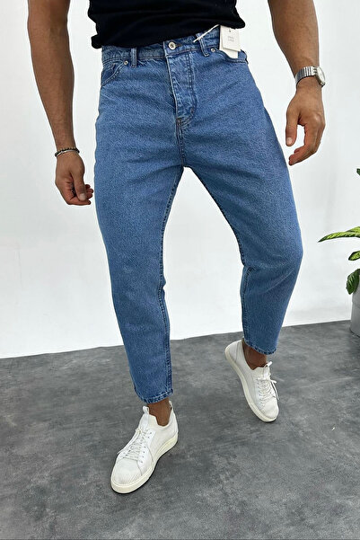 BDRMAN Boyfriend Düz Mavi Yıkamalı Pantolon