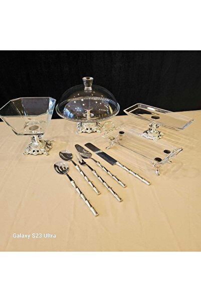 Genel Markalar 9 PARÇA DÖKÜM AYAKLI SERVİS VE SUNUM SETİ GÜMÜŞ