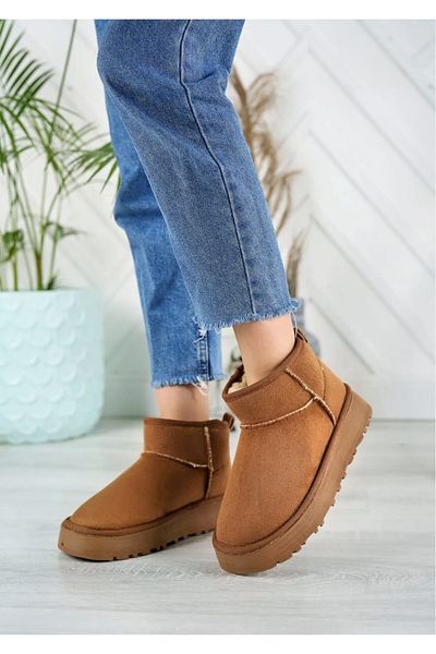 Anıl Ayakkabı Дамски ботуши UG Boots от вносна велурена кожа с кафява кожа и дебела подметка